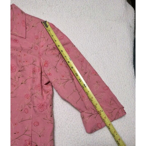 Rafael Embroideed Top Womens 14 Pink Linen Blend Bead Sequin Detail Button Front - Picture 8 of 8